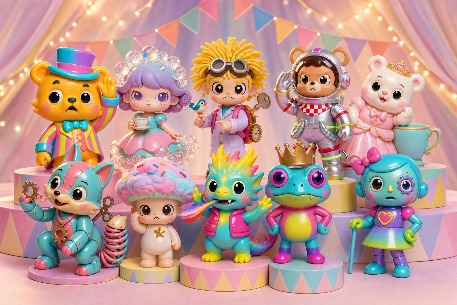 All ten Zirkies posing for a class photo in a pastel circus tent
