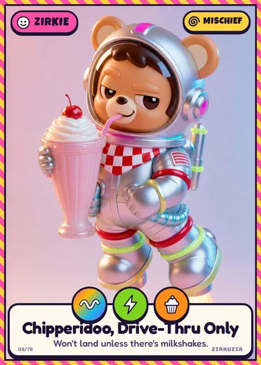 Chipperidoo, Drive-Thru Only: Won't land unless there's milkshakes. Icons: wobbly, speedy, tasty.