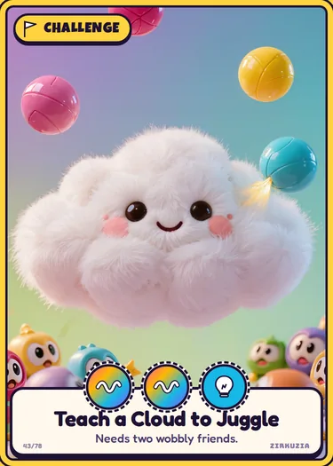 Teach a Cloud to Juggle: Needs two wobbly friends. Icons: wobbly, wobbly, clever.
