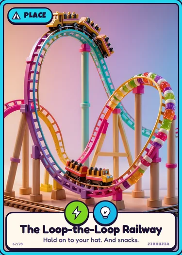 The Loop-the-Loop Railway: Hold on to your hat. And snacks. Icons: speedy, clever.