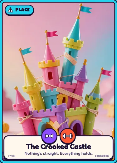 The Crooked Castle: Nothing's straight. Everything holds. Icons: fancy, strong.