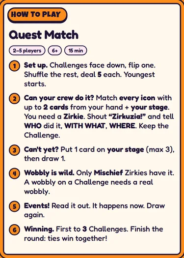 How to play: Quest Match: Match the icons. Tell the story.