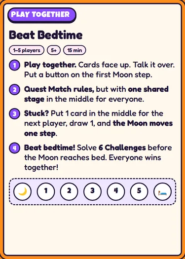 How to play: Beat Bedtime: Play together. Beat the Moon to bed.