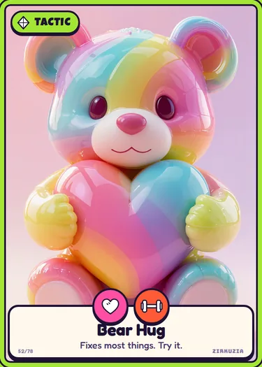 Bear Hug: Fixes most things. Try it. Icons: cuddly, strong.