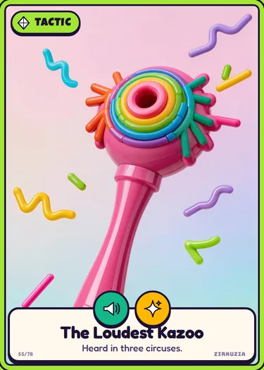 The Loudest Kazoo: Heard in three circuses. Icons: noisy, sparkly.