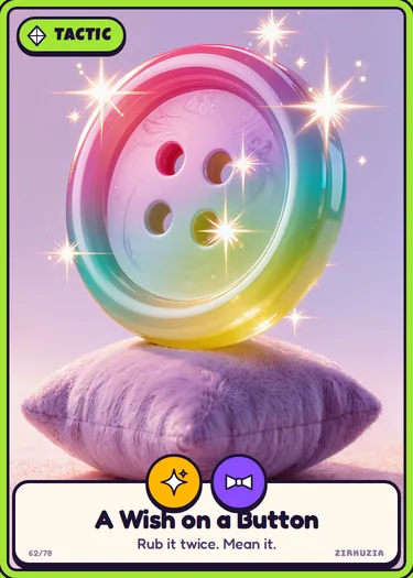 A Wish on a Button: Rub it twice. Mean it. Icons: sparkly, fancy.