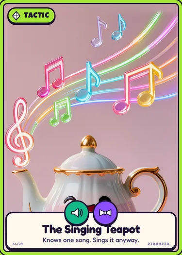 The Singing Teapot: Knows one song. Sings it anyway. Icons: noisy, fancy.